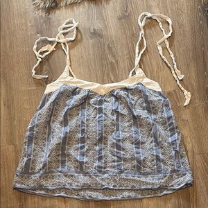 Ann Taylor Blue and White Sleeveless Camisole with Tie Front